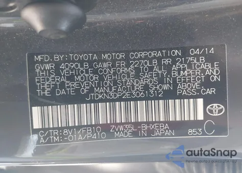 2014 Toyota Prius Plug-In from USA, damaged, VIN JTDKN3DP2E3061312